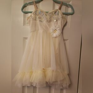 Girls Off White Dance Costume With Sparkles And Tulle